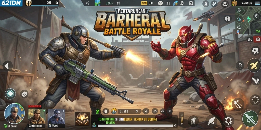 Tampilan gameplay seru di 62IDN, pertarungan seru di arena.