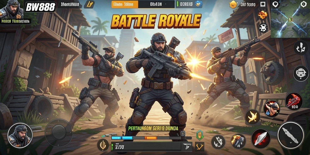Menampilkan aksi seru dalam game Battle Royale BW888.