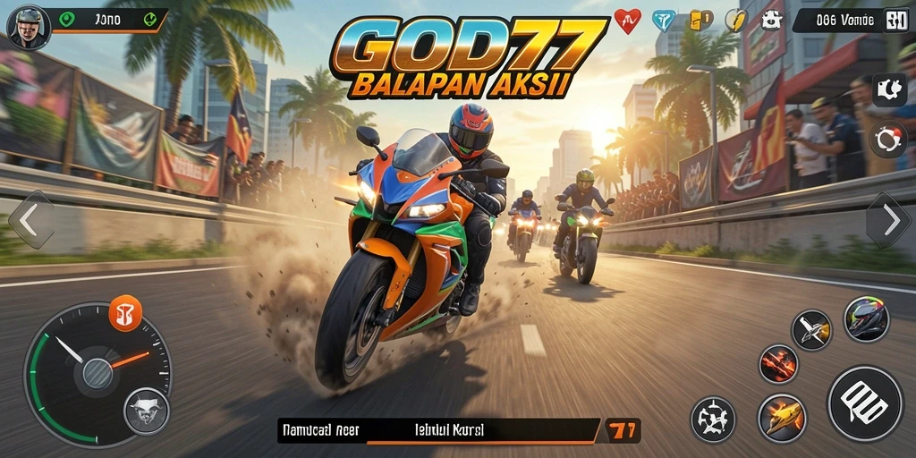Tampilan akurat dari gameplay balapan motor yang intens dan menegangkan.
