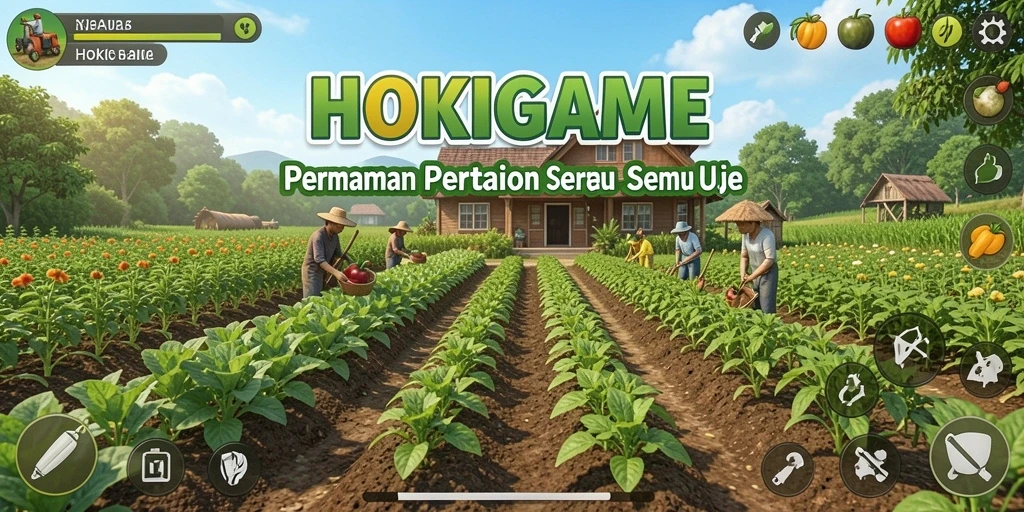 Tampilan gameplay HOKIGAME yang menampilkan kebun yang subur dan penuh warna.