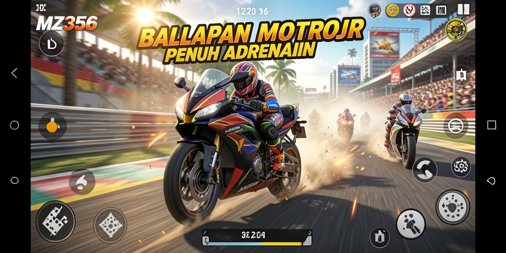 Gameplay mendebarkan dari MZ356 dengan motor balap yang beraksi.